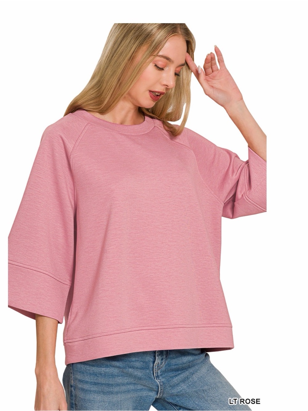 ZENANA SCUBA 3/4 SLEEVE PULLOVER ROT-4116A5